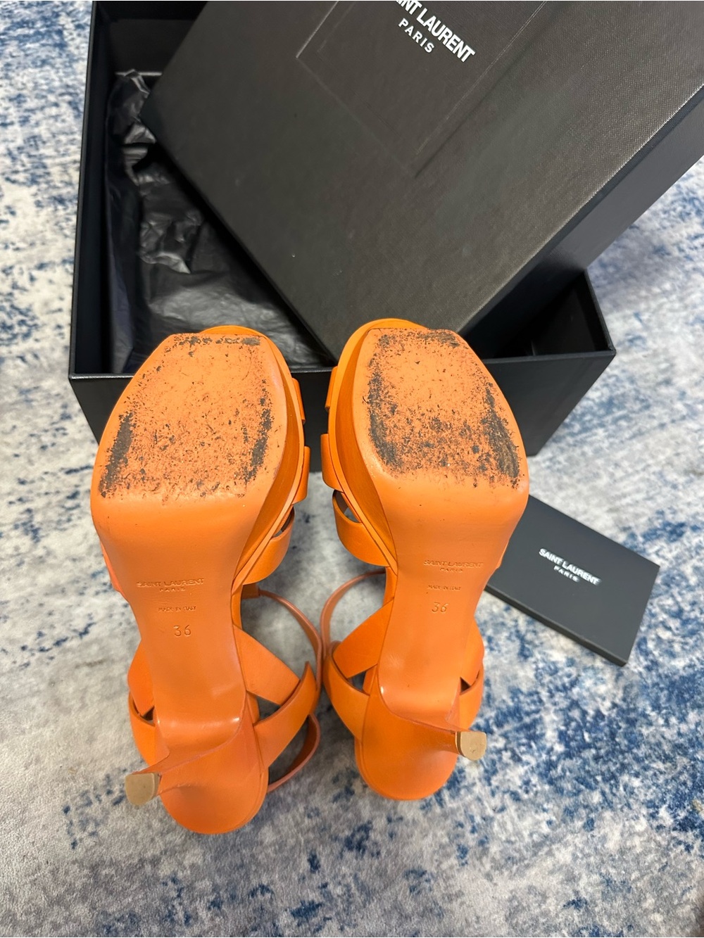 Saint Laurent Orange Leather Woven Heeled Sandals - Picture 5 of 6